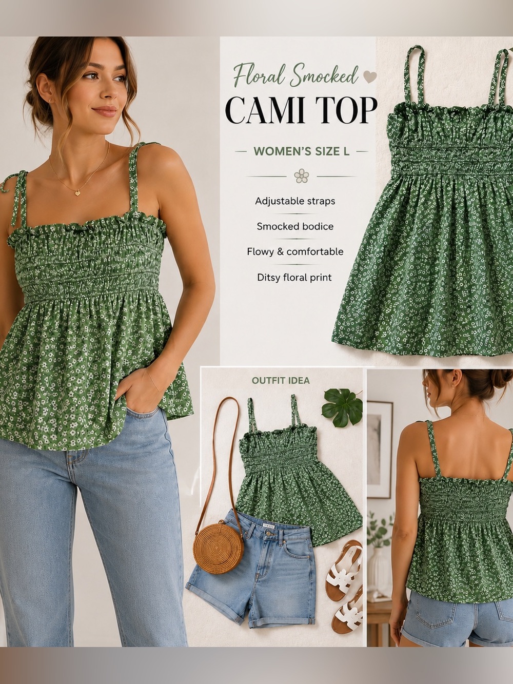 wild fable Green Floral Smocked Cami Top